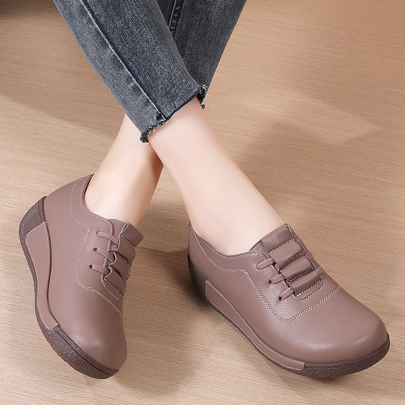 New Plus Size Sneaker Women'S Korean-Style Thick-Soled Rocking Shoes Women'S Genuine Leather Slip-On Wedge Casual Moms Shoes - Image 4
